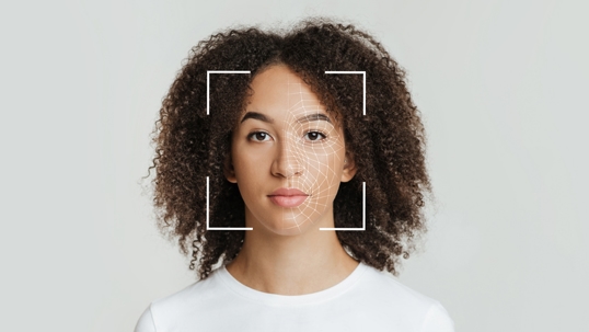 facial recognition imagery on woman's face