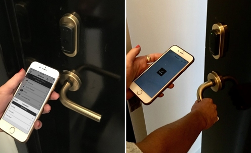 holding phone and door knob