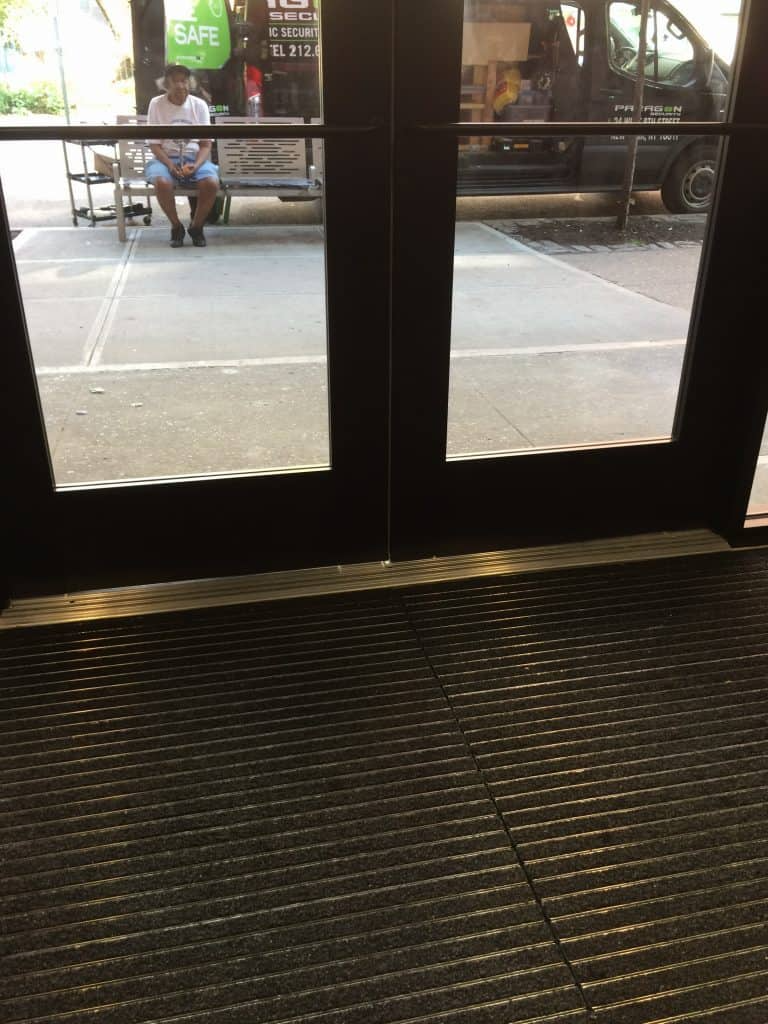 View from the inside out of Aluminum frame heavy gauge doors Photo